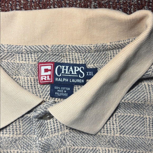 Vintage 90’s Chaps Ralph Lauren Beige and Cream Polo Shirt rugby style shirt - Picture 9 of 13